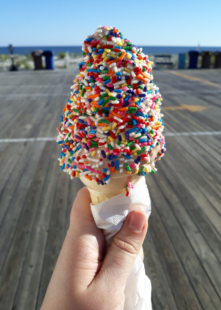 Chocolate soft serve with rainbow jimmies